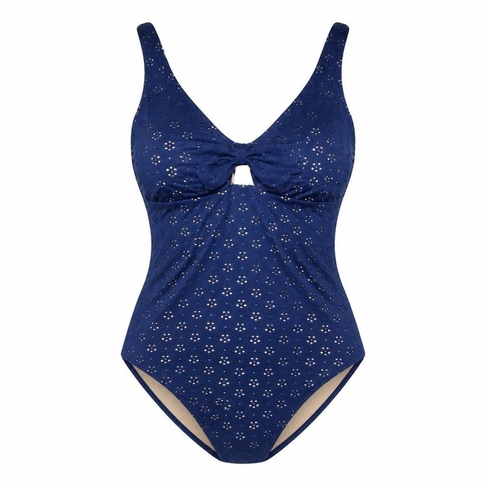J Crew Swimsuit Womens L Eyelet One Piece Blue Bow Beach Swim Resort Vacation